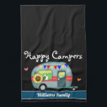 Linge De Cuisine Happy Campers Nom de famille<br><div class="desc">Nom de famille personnalisé amusant avec le texte Happy Campers! Un joli ajout à votre camping. Tout le texte est réglable. Oeuvre de Valarie Wade.</div>
