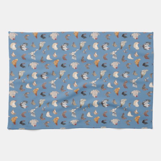 Linge De Cuisine Happy Chicken Print on Denim Blue (Horizontal)