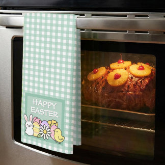Linge De Cuisine Happy Easter Bunny, Chick, Eggs Green Gingham