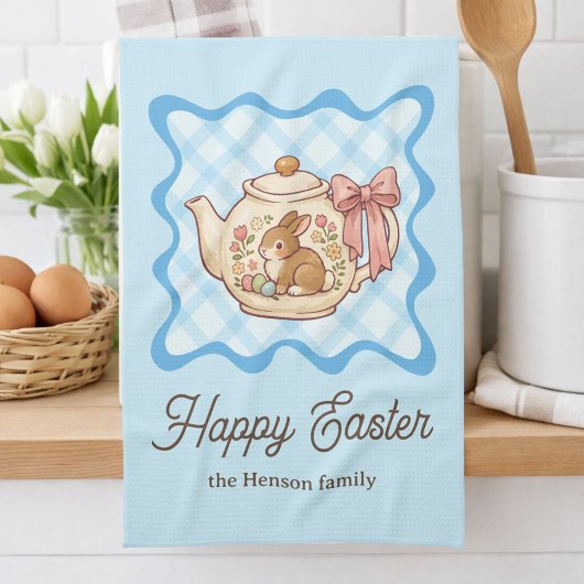Linge De Cuisine Happy Easter Bunny Teapot Gingham 