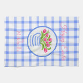 Linge De Cuisine Happy Easter Watercolor Tulips Blue Check (Horizontal)
