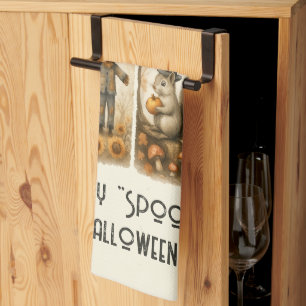 Linge De Cuisine Happy "Éffrayant" Halloween Scarecrow Squirrel Hou