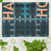 Linge De Cuisine Happy Hour Texte bleu Vector Art Imprimer (Plié)