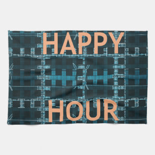 Linge De Cuisine Happy Hour Texte bleu Vector Art Imprimer
