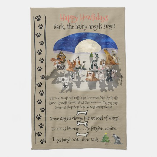 Linge De Cuisine Happy Howlidays Cartoon Dogs Holiday Citations (Vertical)