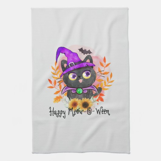 Linge De Cuisine Happy Meow-o-ween -Chat Sorcière Noire (Vertical)