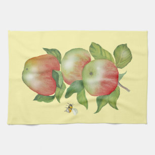 Linge De Cuisine Harmonie douce : Pommes aquarelles et une abeille
