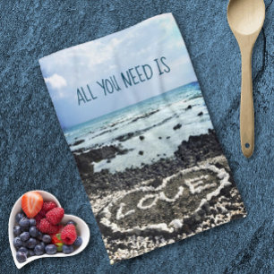 Linge De Cuisine Hawaii plage de sable noir corail amour de coeur p
