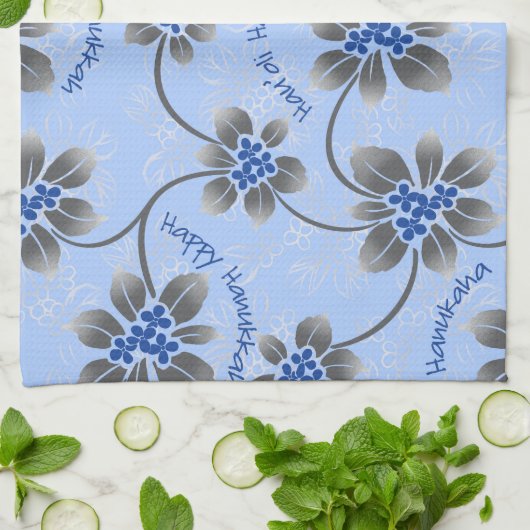 Linge De Cuisine Hawaiian Holly Hanoukka Blue Floral (Plié)