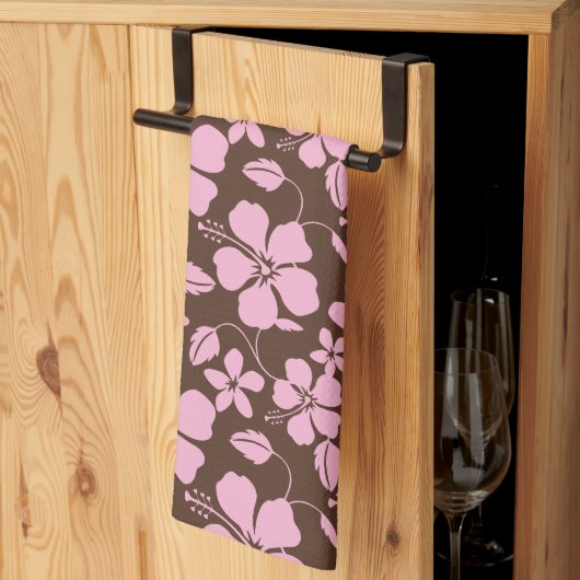 LINGE DE CUISINE HAWAIIAN HULA (HIBISCUS) BROWN/PINK (Pliage en tiers)