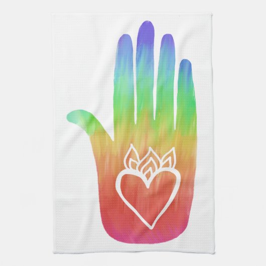 Linge De Cuisine Healing Hands Hamsa Hearts Palm Arc-en-ciel (Vertical)