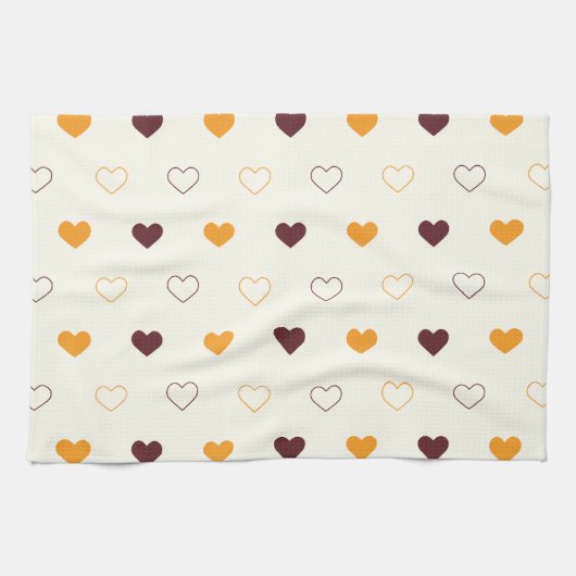 Linge De Cuisine Heart Pattern with Orange & Brown Hearts (Horizontal)