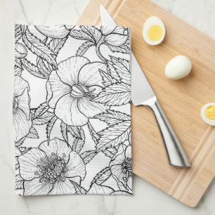 Linge De Cuisine Hellebores en noir et blanc