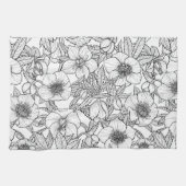 Linge De Cuisine Hellebores en noir et blanc (Horizontal)