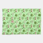 Linge De Cuisine Herbes d'abeilles rose vert Monogramme initial (Horizontal)
