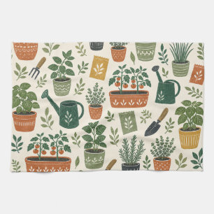 Linge De Cuisine Herbes en pot et motif botanique de jardin de cuis