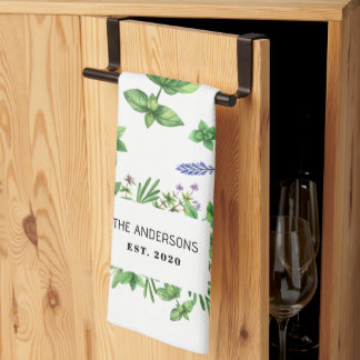 Linge De Cuisine Herbes Épices Aquarelle Nom de Famille Personnalis