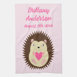 Linge De Cuisine Hérisson Bébé Fille Rose Personnalisé