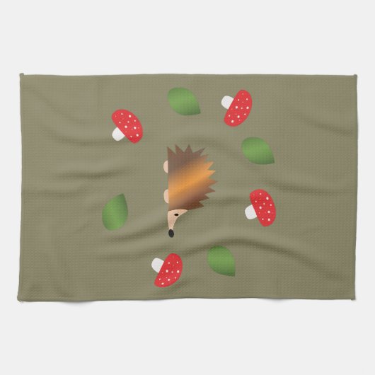 Linge De Cuisine Hérisson Champignons et Feuilles (Horizontal)