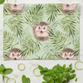 Linge De Cuisine Hérisson et feuilles verts (Plié)