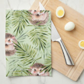 Linge De Cuisine Hérisson et feuilles verts (Quart Plié)