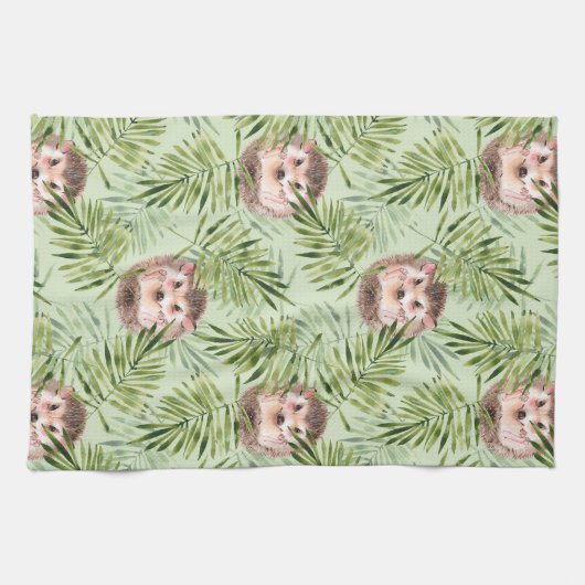 Linge De Cuisine Hérisson et feuilles verts (Horizontal)