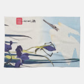 Linge De Cuisine Héron blanc et iris en fleurs, Hiroshige (Horizontal)