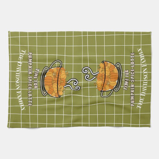 Linge De Cuisine Heure pour le Citrouille Spice Latte Fall Nom pers (Horizontal)