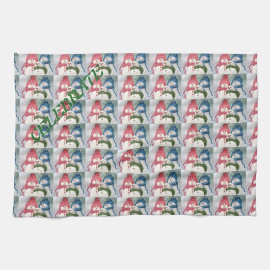 LINGE DE CUISINE HEUREUSE FAMILLE DE SNOWMAN (Horizontal)