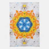Linge De Cuisine Hex Mandala bleu jaune orange et blanc (Vertical)