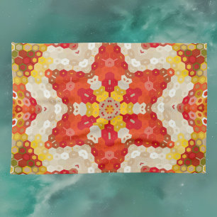 Linge De Cuisine Hex Mandala rouge et jaune