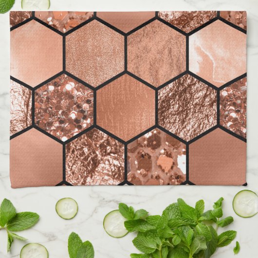 Linge De Cuisine Hexaglam rose d'or (Plié)