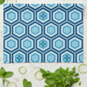 Linge De Cuisine Hexagonal Kimono Imprimer, Marine et Bleu clair (Plié)