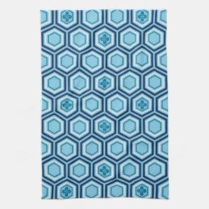 Linge De Cuisine Hexagonal Kimono Imprimer, Marine et Bleu clair