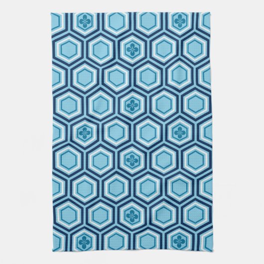 Linge De Cuisine Hexagonal Kimono Imprimer, Marine et Bleu clair (Vertical)