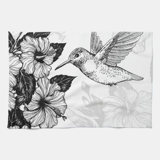 Linge De Cuisine Hibiscus et colibri (Horizontal)
