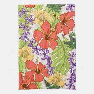 Linge De Cuisine Hibiscus et orchidées hawaïens tropicaux de Keleah