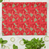 Linge De Cuisine Hibiscus Flowers Red Tropical Pattern (Plié)