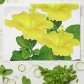 Linge De Cuisine Hibiscus jaune tropical d'été sur blanc (Plié)
