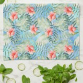 Linge De Cuisine Hibiscus rose Aqua tropical Floral (Plié)