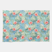 Linge De Cuisine Hibiscus rose Aqua tropical Floral (Horizontal)