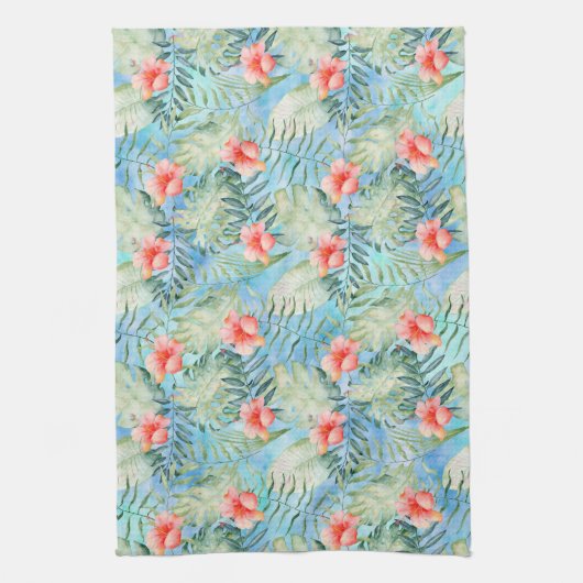 Linge De Cuisine Hibiscus rose Aqua tropical Floral (Vertical)