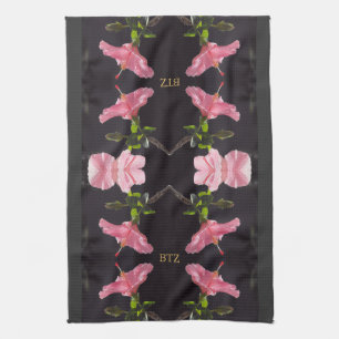 Linge De Cuisine Hibiscus rose en noir