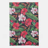 Linge De Cuisine hibiscus rouge, orchidées, aquarelle tropicale. (Vertical)