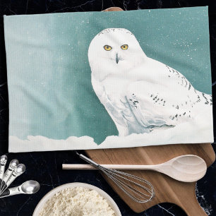 Linge De Cuisine Hibou blanc ciel arctique hiver neige sarcelle
