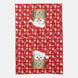 Linge De Cuisine Hibou de Noël avec le casquette de Père Noël