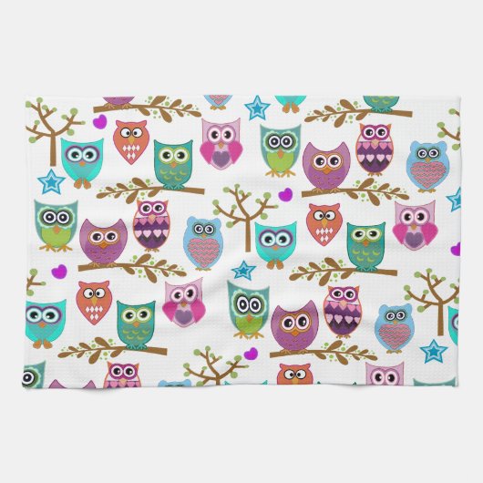 Linge De Cuisine hiboux heureux (Horizontal)