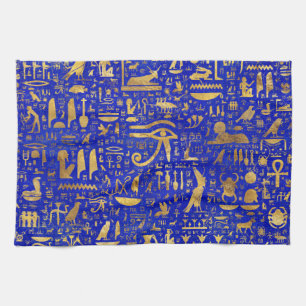 Linge De Cuisine Hiéroglyphes égyptiens - Lapis Lazuli et Gold