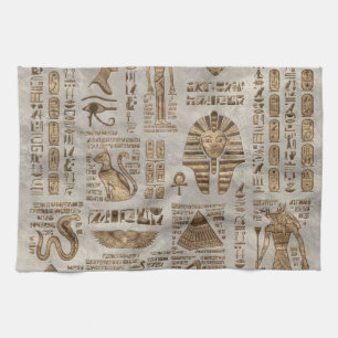 Linge De Cuisine Hiéroglyphes et divinités égyptiens - or vintag