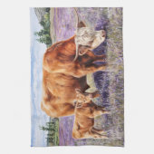 Linge De Cuisine Highland Cow and Calf Purple Fleurs sauvages (Vertical)
